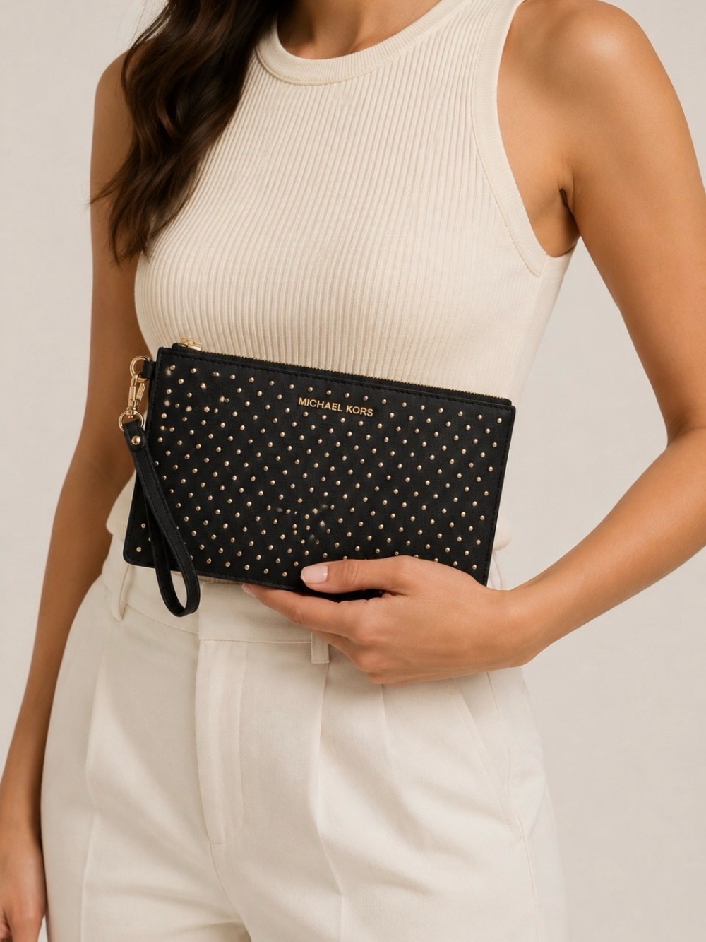 Michael Kors Black Leather Gusset Wristlet